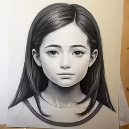 a drawing of a young girl with long hair