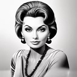 a woman in an elegant black and white photo