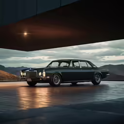 a black mercedes benz benz with an old timey look