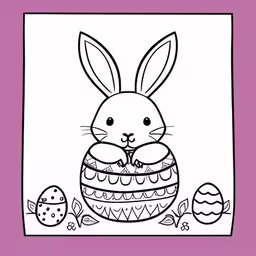 a bunny is sitting in an egg basket on the ground
