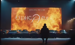 a person walking away from an electric vehicle display