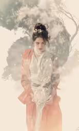 a woman dressed in traditional asian style clothing