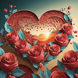a close up of flowers in a heart shape