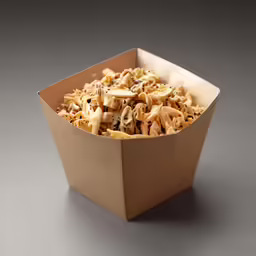 a closeup of a small brown box containing macaroni