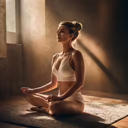 the girl is sitting in a yoga pose