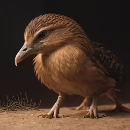 a close up of a bird on a ground with grass
