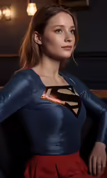 a young woman wearing a superman costume poses for a photo