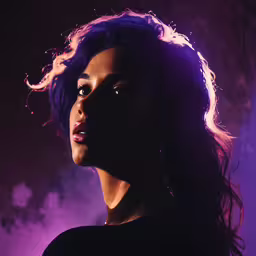 an image of a woman looking into the distance,a young woman is posing for the camera with her hair blowing in the wind