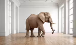 a baby elephant is standing in an empty room