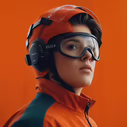 a person with goggles wearing a suit and a headgear