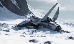 a fighter jet in the snow under an over head view