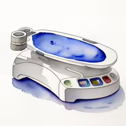 a painting of a digital weighing device,drawing of an electric device sitting in water