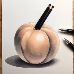pencil drawing of an apple with black ink