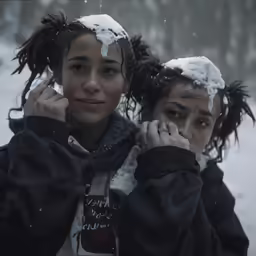 two women in the snow on their own