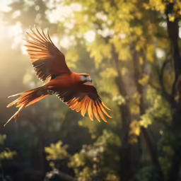 a bird flying with a bright light shining on the background