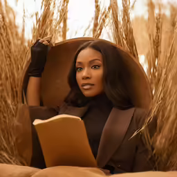 a woman reading a book in a chair