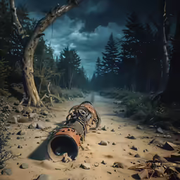 a photo of an abandoned machine on the ground