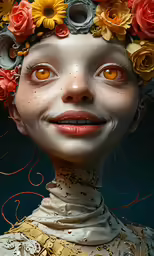 a face with flowers on it has eyes closed