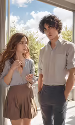 a beautiful young woman standing next to a man