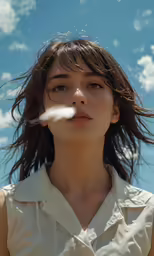 woman looking at something with the sun shining