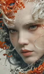 a portrait of a woman is painted with orange flowers