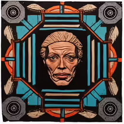 a close up of a painting of a person