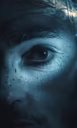 the eyes and face of an alien alien looking man with freckled hair