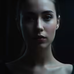 a woman standing against a dark background in the dark