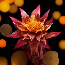 a closeup photo of a flower with blurry lights in the background