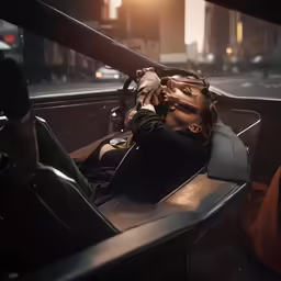 a woman laying in the backseat of a car