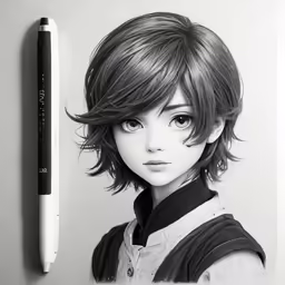 a pencil drawing of a person with long hair