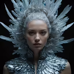 a young lady with some white feathers on her head