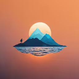 an image of the sun behind a small island,the island in the middle of the sea during a sunset
