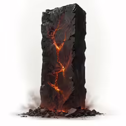 a large rock covered in lava sitting on top of pile of black rocks