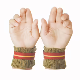two hands wearing wrist wraps in the form of hands with wrist tapes