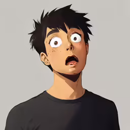 a young man with an eye filled black shirt