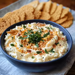 an image of a bowl of dip with crackers