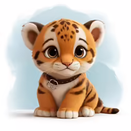 a cute orange tiger cub is posed in front of the camera