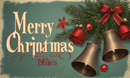 merry christmas greetings and bell with decorations