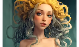 a 3d rendering of a doll with curly hair