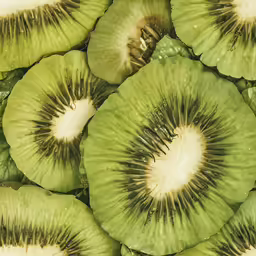 sliced kiwi is lying flat on a plate