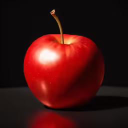 a red apple that is standing in the dark