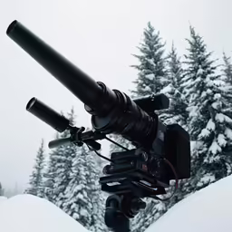 the black camera is on top of the tripod