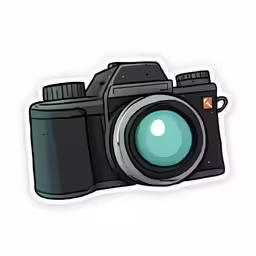 a camera with a green lens is in the image