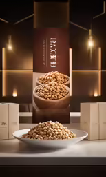 the nuts are in front of a box of seeds