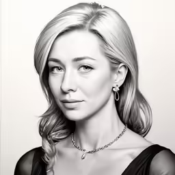 an image of a woman with a black dress and necklace