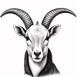 an antelope head painted in black and white