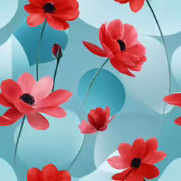 a close up view of red and blue flowers