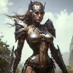 a beautiful lady in armor, with large cleavage