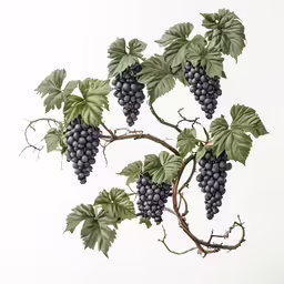 the grape cluster is growing high on this branch